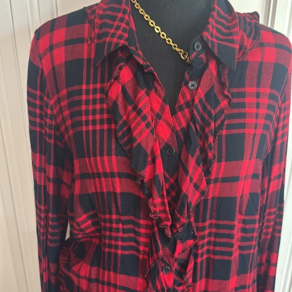 CAbi Red and Black Plaid Button Down Shirt Style 3335‎ - Picture 3 of 5